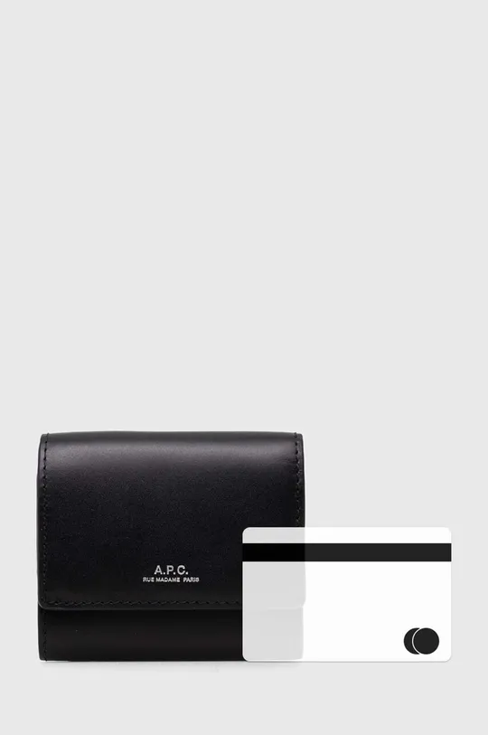 μαύρο Δερμάτινο πορτοφόλι A.P.C. Compact Lois Small