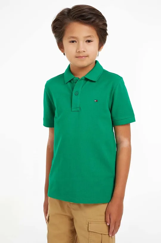 зелёный Детское хлопковое поло Tommy Hilfiger Для мальчиков
