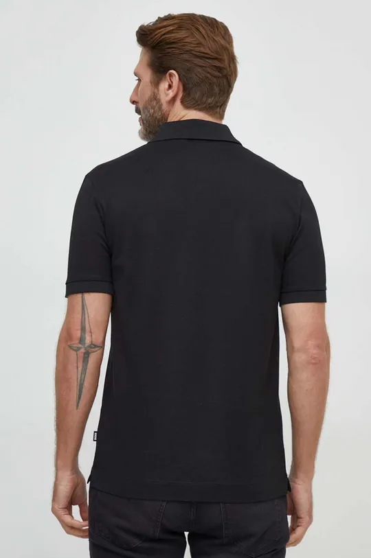 Βαμβακερό μπλουζάκι πόλο BOSS μαύρο