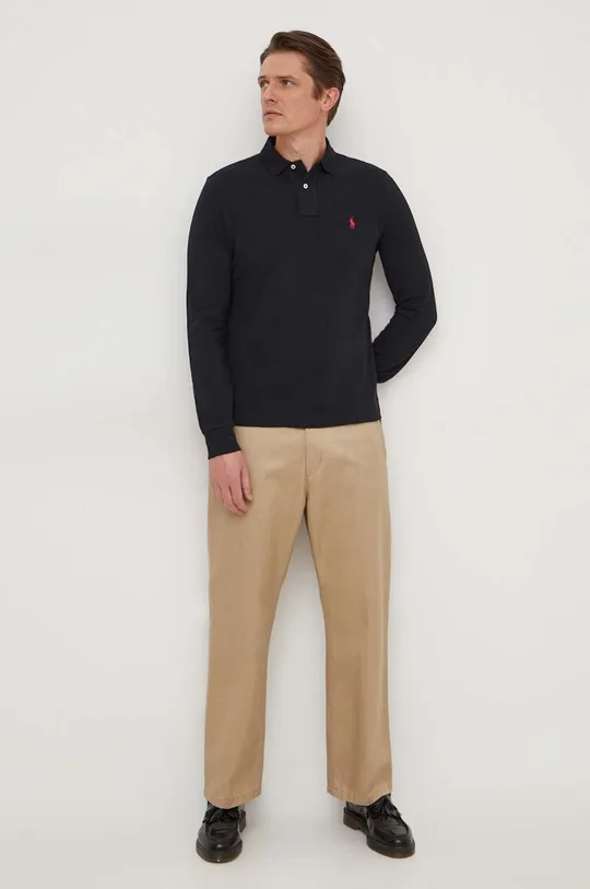 Bombažna majica z dolgimi rokavi Polo Ralph Lauren črna