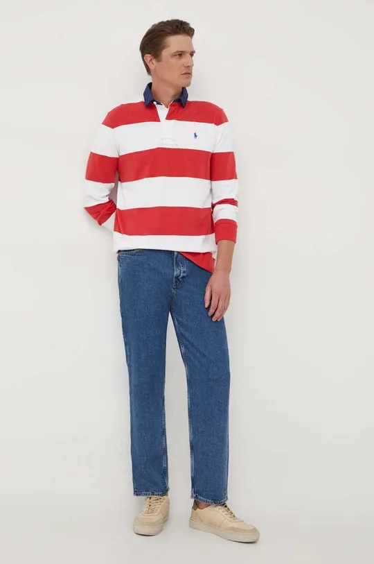 Pamučna majica dugih rukava Polo Ralph Lauren crvena