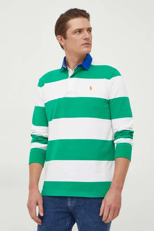 zelená Bavlnené tričko s dlhým rukávom Polo Ralph Lauren Pánsky