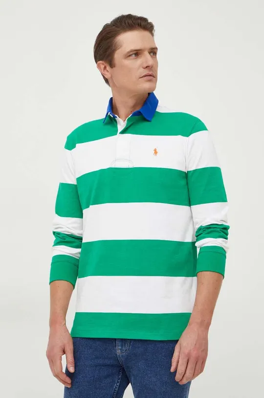 зелёный Хлопковый лонгслив Polo Ralph Lauren Мужской