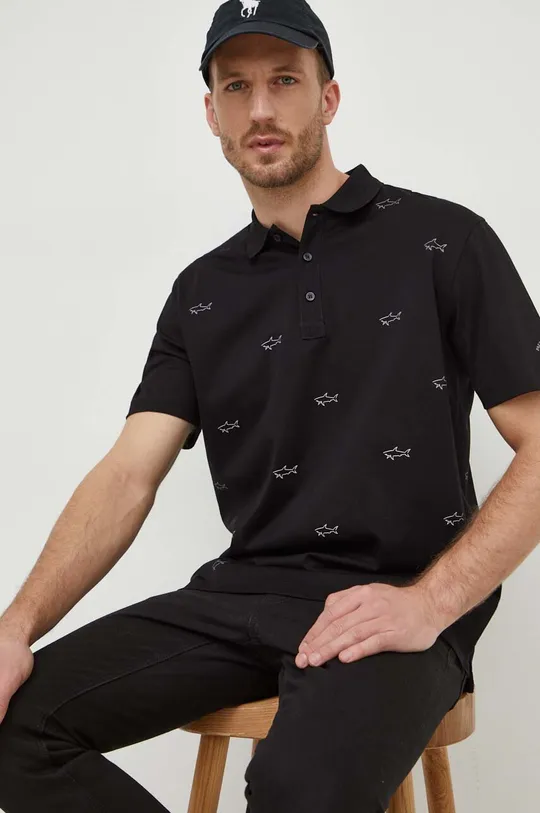 μαύρο Βαμβακερό μπλουζάκι πόλο Paul&Shark Ανδρικά
