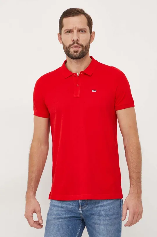 czerwony Tommy Jeans polo bawełniane Męski