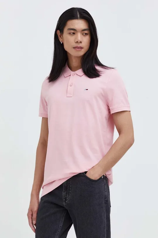 ροζ Βαμβακερό μπλουζάκι πόλο Tommy Jeans Ανδρικά