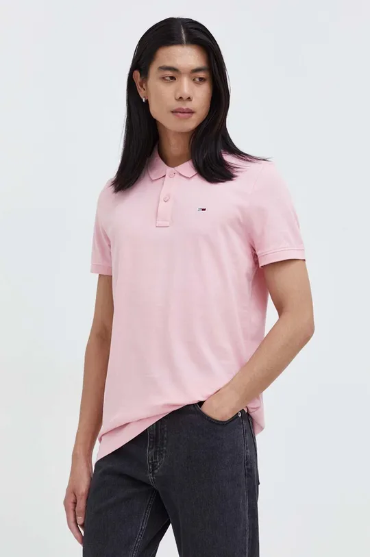 różowy Tommy Jeans polo bawełniane Męski