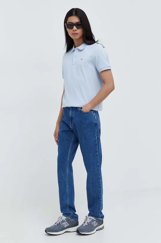 Βαμβακερό μπλουζάκι πόλο Tommy Jeans μπλε