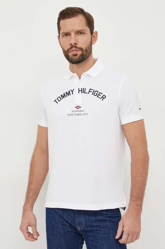 λευκό Βαμβακερό μπλουζάκι πόλο Tommy Hilfiger Ανδρικά
