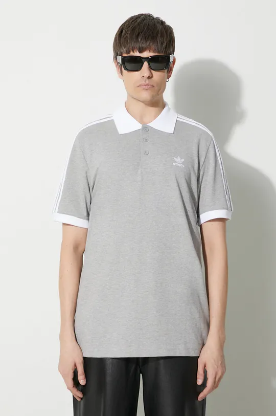 gray adidas Originals cotton polo shirt Adicolor Classics 3-Stripes Men’s