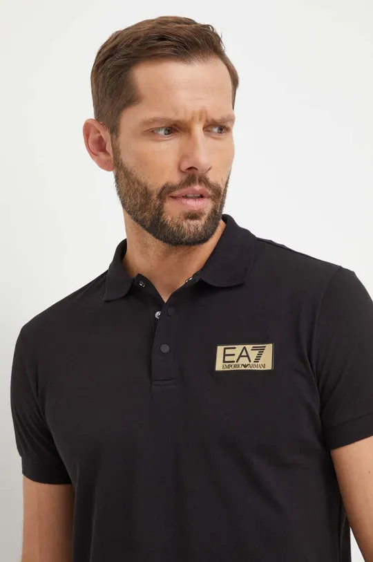 μαύρο Βαμβακερό μπλουζάκι πόλο EA7 Emporio Armani