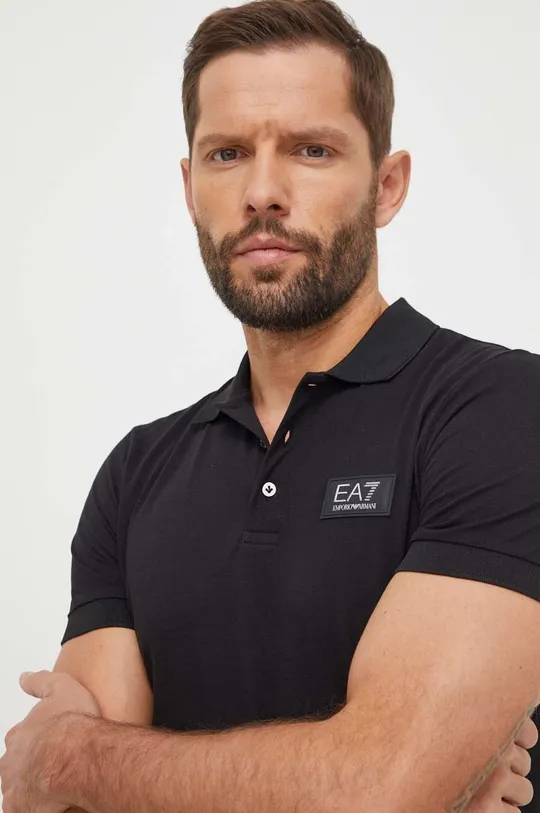 μαύρο Βαμβακερό μπλουζάκι πόλο EA7 Emporio Armani