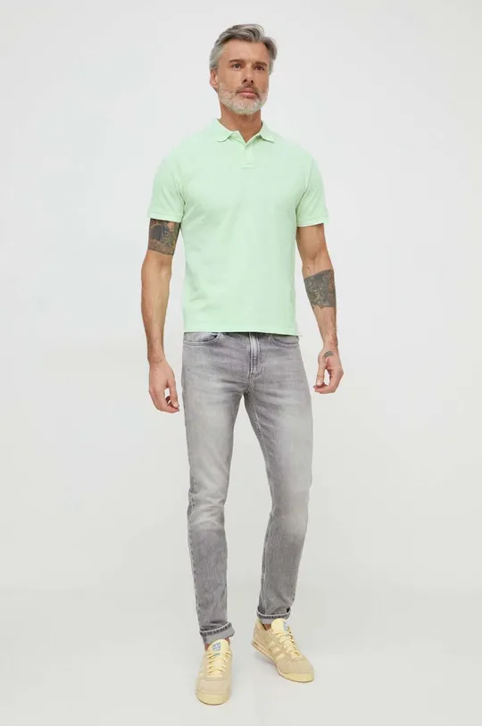 Βαμβακερό μπλουζάκι πόλο Pepe Jeans πράσινο
