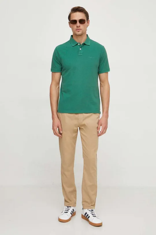 Βαμβακερό μπλουζάκι πόλο Pepe Jeans πράσινο