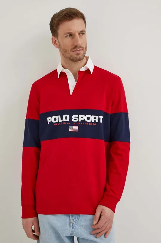 czerwony Polo Ralph Lauren longsleeve bawełniany Męski