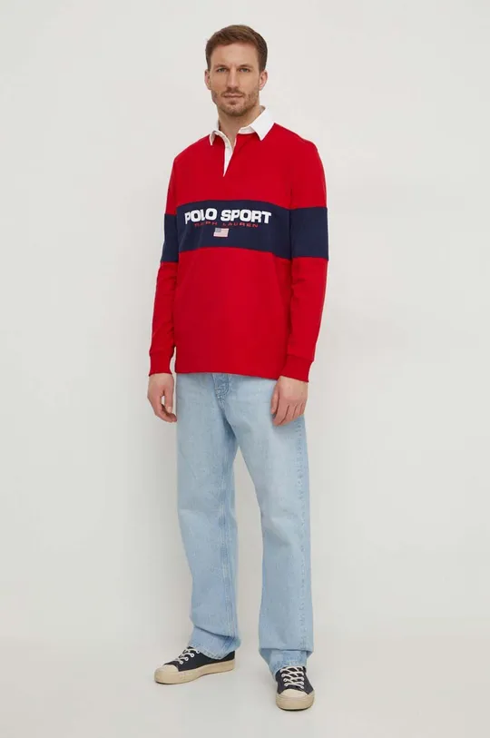 Bavlnené tričko s dlhým rukávom Polo Ralph Lauren červená