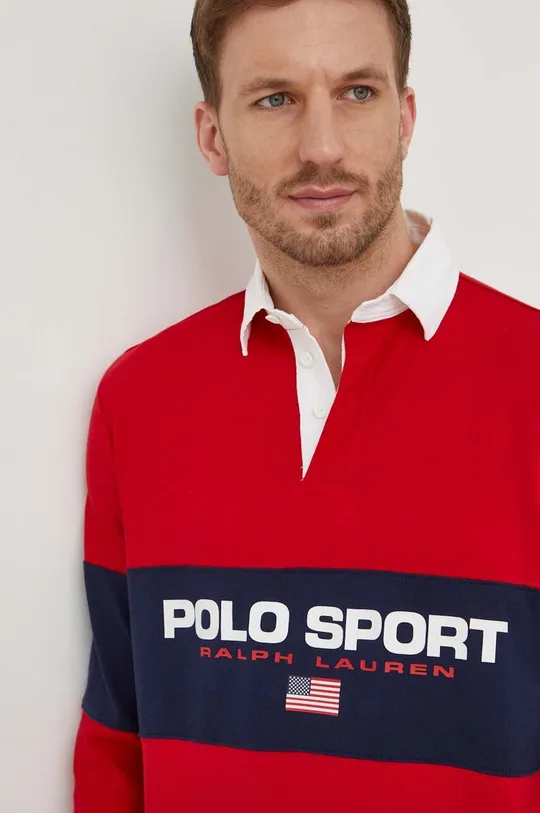 červená Bavlnené tričko s dlhým rukávom Polo Ralph Lauren