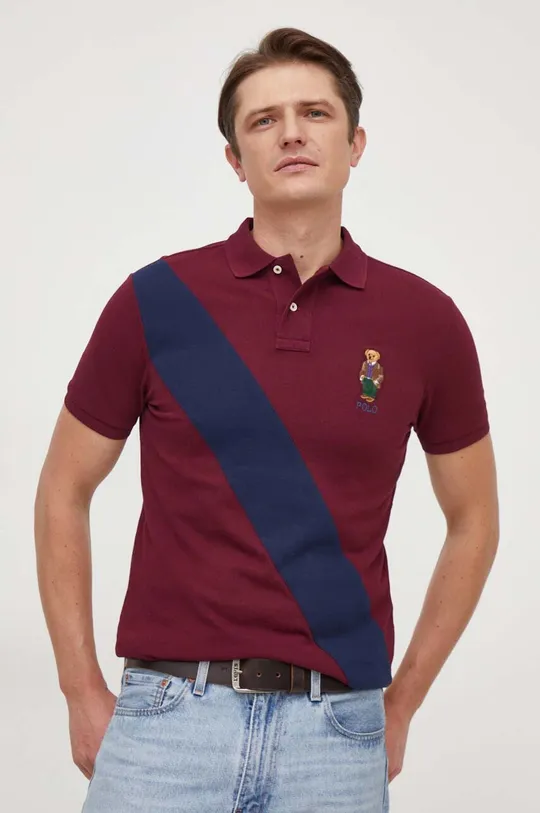 burgundské Bavlnené polo tričko Polo Ralph Lauren