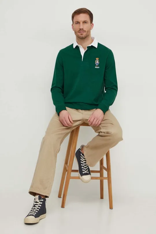 Pamučna majica dugih rukava Polo Ralph Lauren zelena