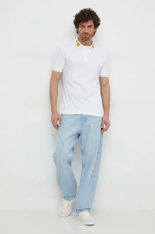 Βαμβακερό μπλουζάκι πόλο Versace Jeans Couture λευκό