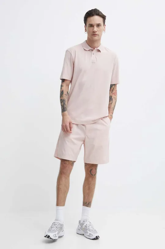 Βαμβακερό μπλουζάκι πόλο HUGO ροζ