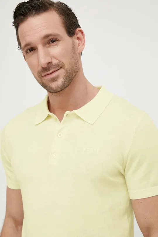zlatna Polo majica s primjesom svile Guess Muški