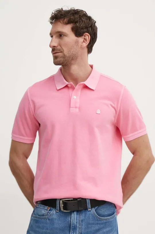 ροζ Βαμβακερό μπλουζάκι πόλο United Colors of Benetton Ανδρικά