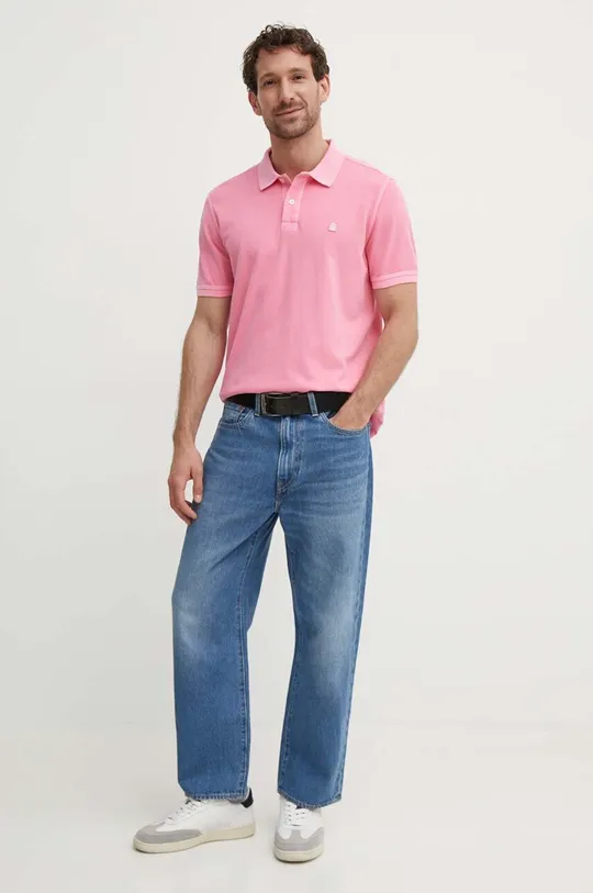 Βαμβακερό μπλουζάκι πόλο United Colors of Benetton ροζ