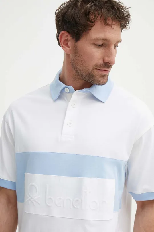 λευκό Βαμβακερό μπλουζάκι πόλο United Colors of Benetton Ανδρικά