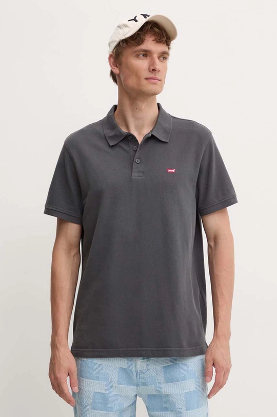 Pamučna polo majica Levi's bez uzorka siva 35883