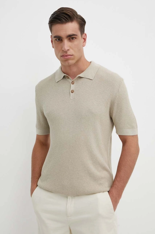 beige Sisley polo con aggiunta di lino Uomo