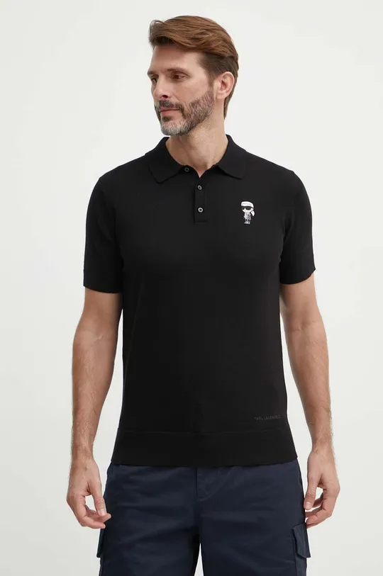 čierna Bavlnené polo tričko Karl Lagerfeld Pánsky
