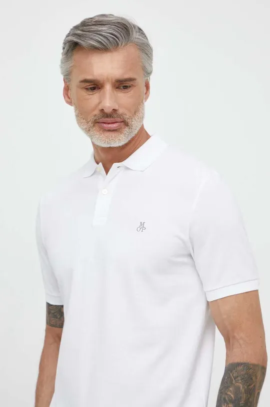 Βαμβακερό μπλουζάκι πόλο Marc O'Polo λευκό
