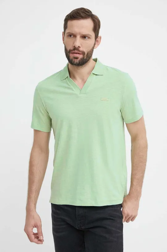 Polo tričko s prímesou ľanu Calvin Klein zelená