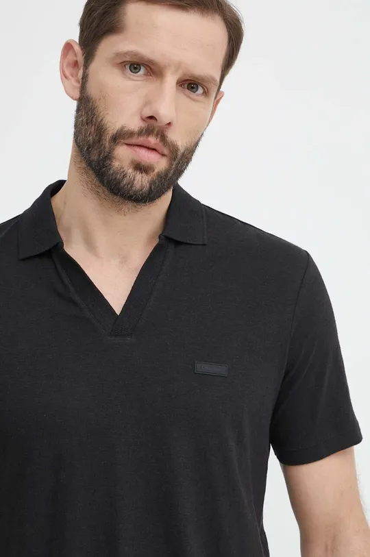 čierna Polo tričko s prímesou ľanu Calvin Klein Pánsky