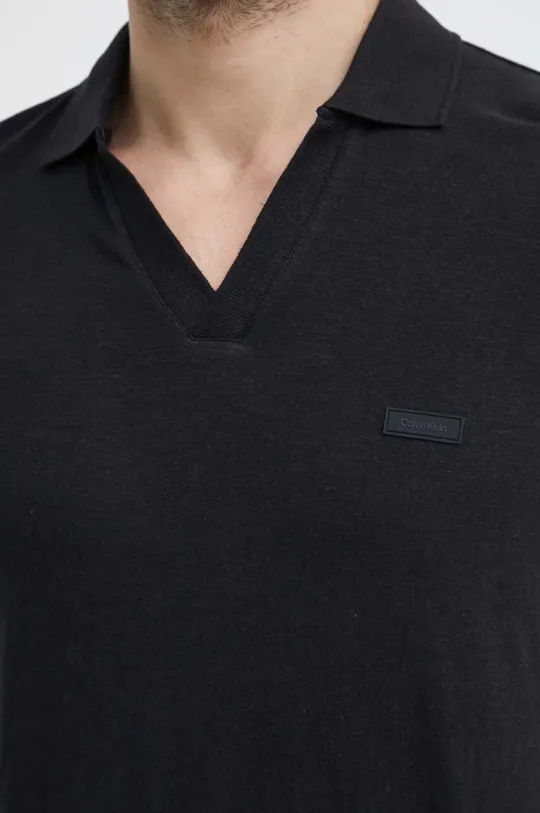 čierna Polo tričko s prímesou ľanu Calvin Klein
