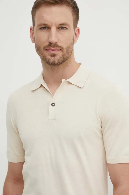 bézs Calvin Klein póló selyemkeverékkel