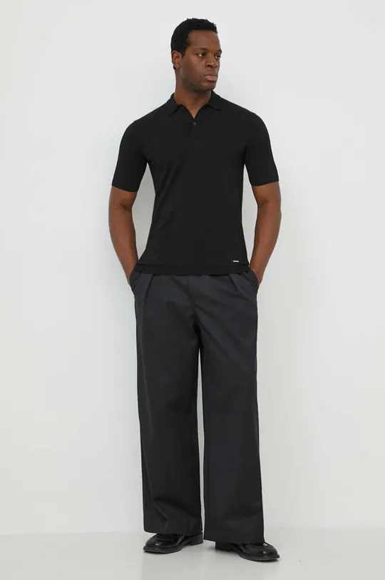 czarny Calvin Klein polo z domieszką jedwabiu Męski