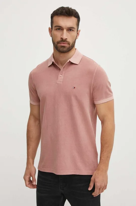 Βαμβακερό μπλουζάκι πόλο Tommy Hilfiger ροζ