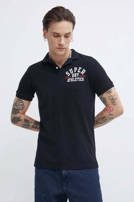 czarny Superdry polo bawełniane