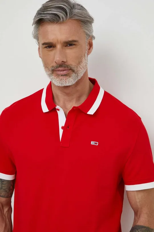 crvena Pamučna polo majica Tommy Jeans Muški