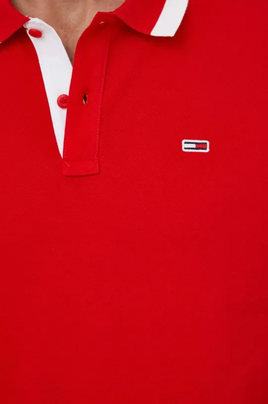 κόκκινο Βαμβακερό μπλουζάκι πόλο Tommy Jeans
