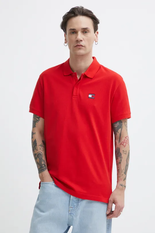 crvena Pamučna polo majica Tommy Jeans Muški