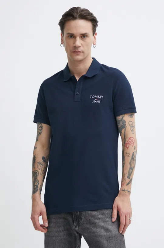 Pamučna polo majica Tommy Jeans mornarsko plava