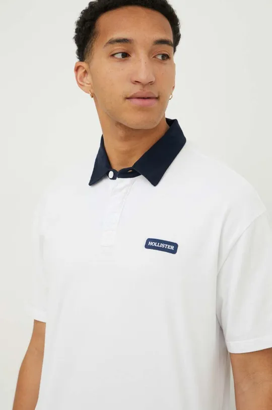 λευκό Βαμβακερό μπλουζάκι πόλο Hollister Co. Ανδρικά