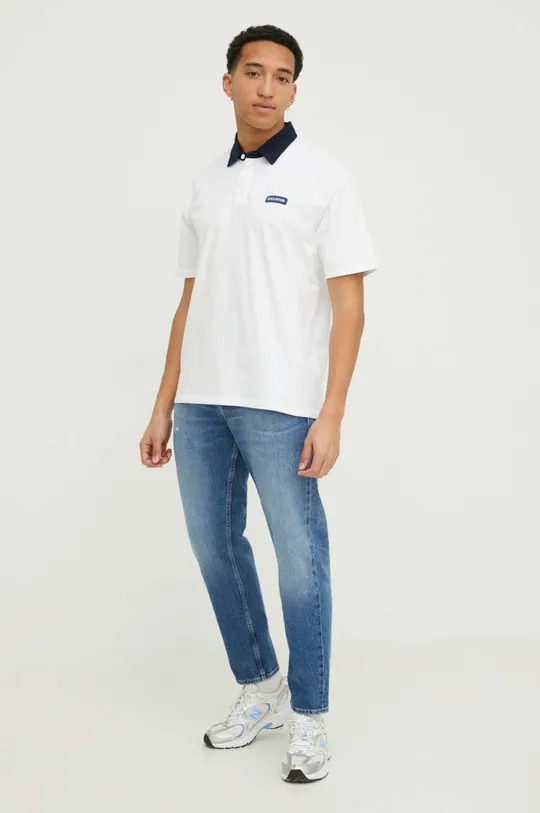 Βαμβακερό μπλουζάκι πόλο Hollister Co. λευκό