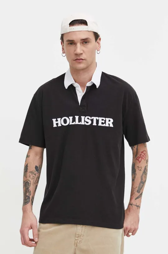 μαύρο Βαμβακερό μπλουζάκι πόλο Hollister Co. Ανδρικά