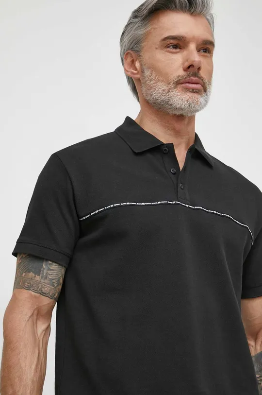 μαύρο Βαμβακερό μπλουζάκι πόλο Tommy Jeans Ανδρικά