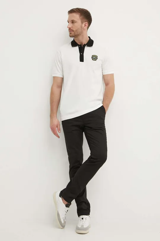 Βαμβακερό μπλουζάκι πόλο Lacoste λευκό