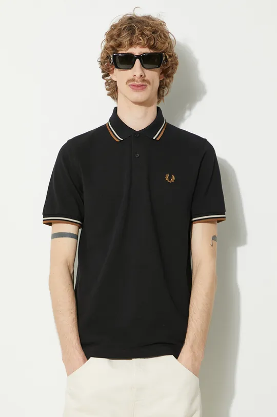 чорний Бавовняне поло Fred Perry Twin Tipped Shirt Чоловічий